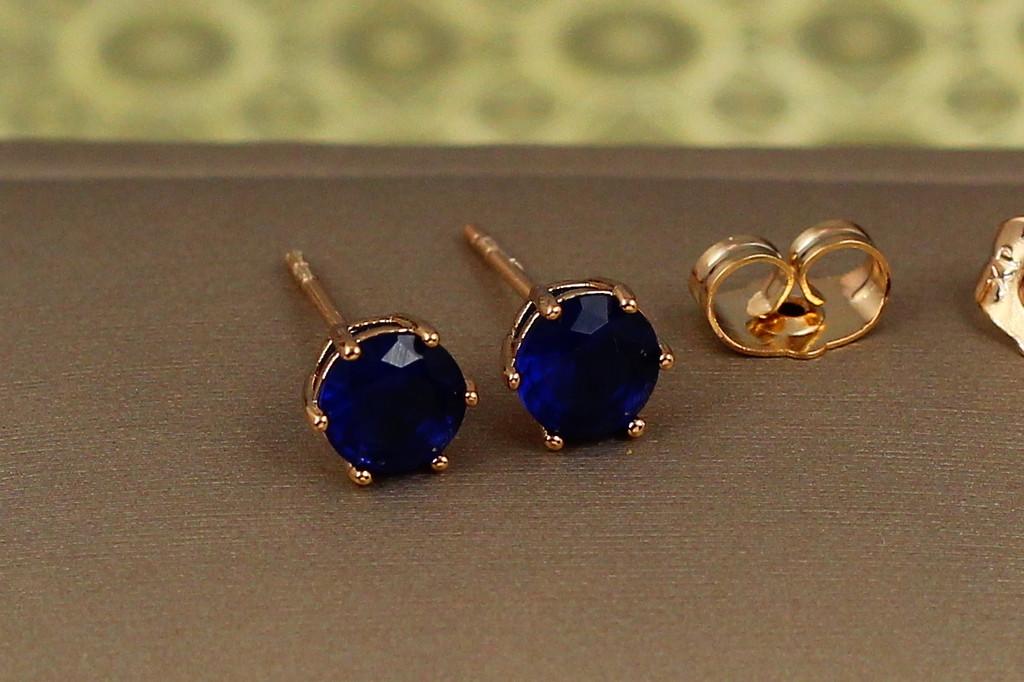 Сережки гвоздики Xuping Jewelry Синій фіаніт на шість кріплень 6 мм Золотистий (1933564413)