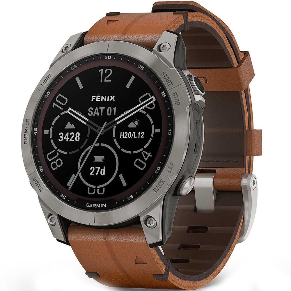 Смарт-часы Garmin fenix 7 Sapphire Solar Titanium with Chestnut Leather Band (010-02540-31)