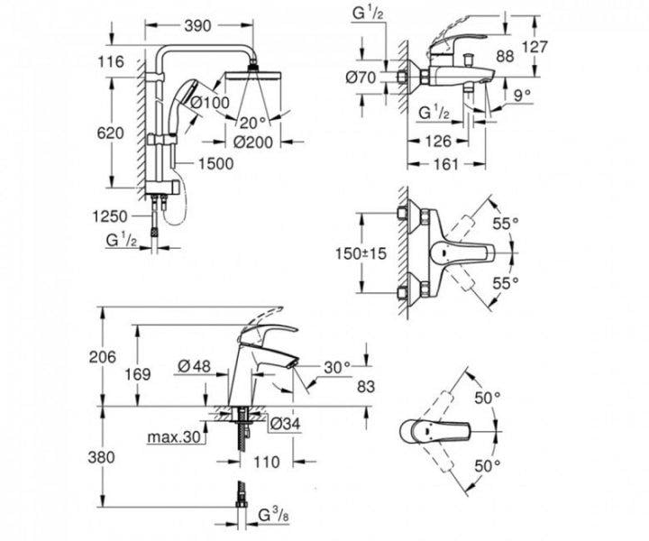 Набор смесителей для ванны Grohe Eurosmart 123389M (23324001+27389002+33300002) - фото 2