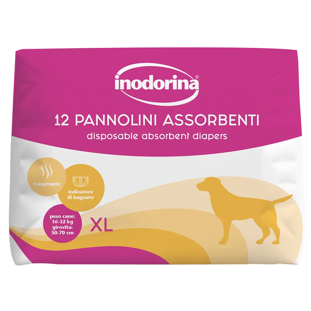 Підгузки для собак Inodorina Pannolini Assorbenti абсорбуючі з індикатором вологості XL 12 шт. (24932813)