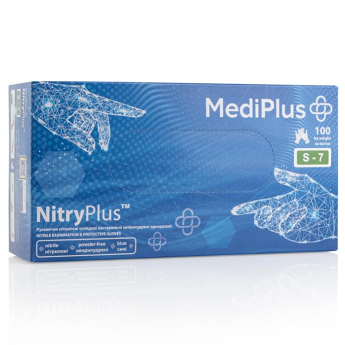 Перчатки нитриловые MEDIPLUS NitryPlus неопудренные S 100 шт. Blue (19544518)