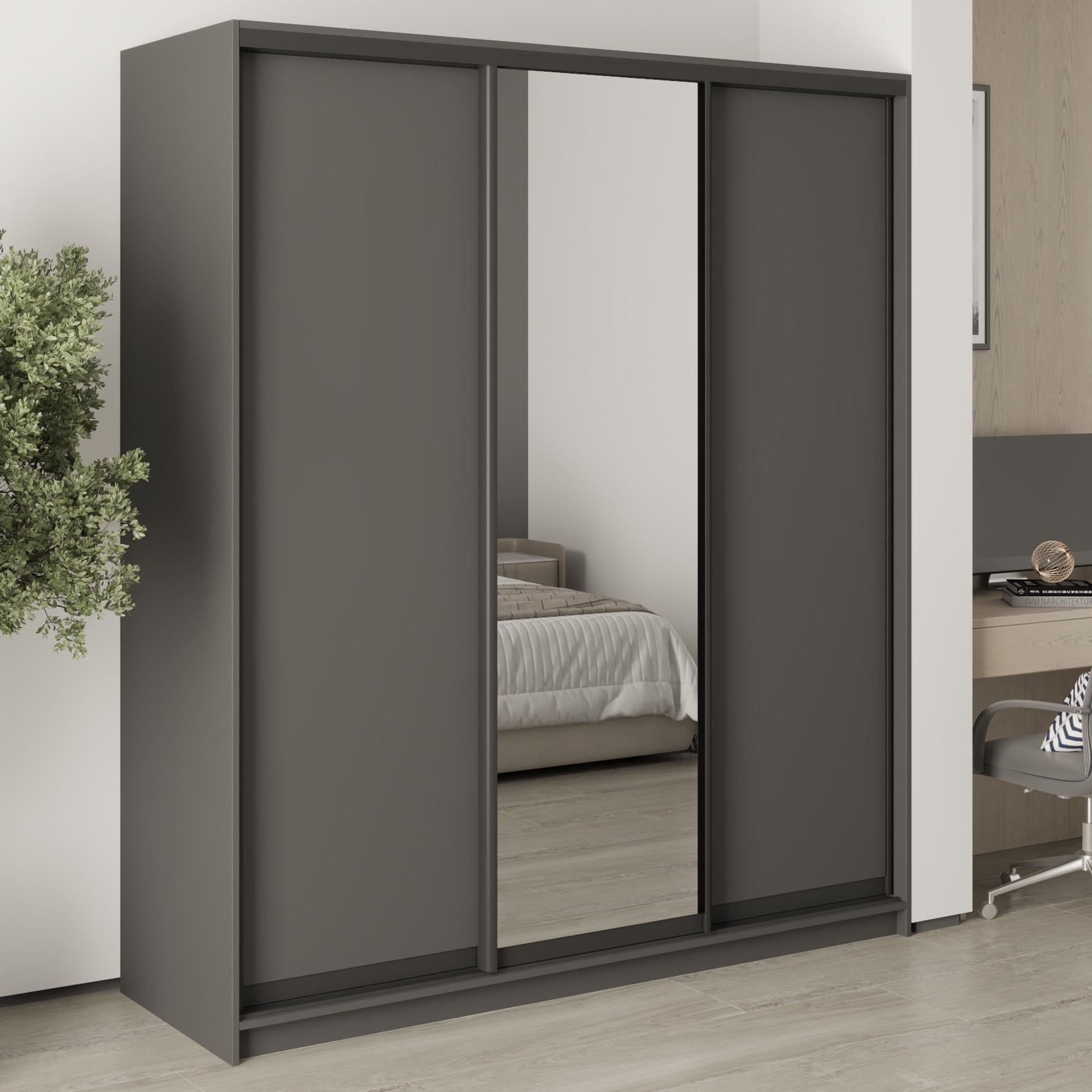 Шкаф-купе трехдверный MebelStar Комбо BG 2 ДСП/зеркало 180x45x210 см Антрацит (MBS-9068)