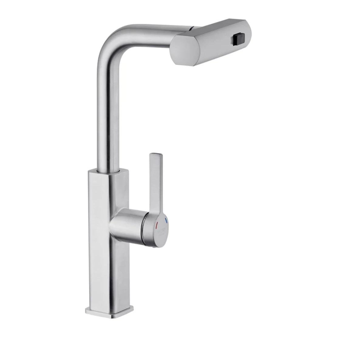 Смеситель для кухни Kroner KRP Edelstahl Klassisch ESG03918 с выдвижным изливом и водопадом Сатин