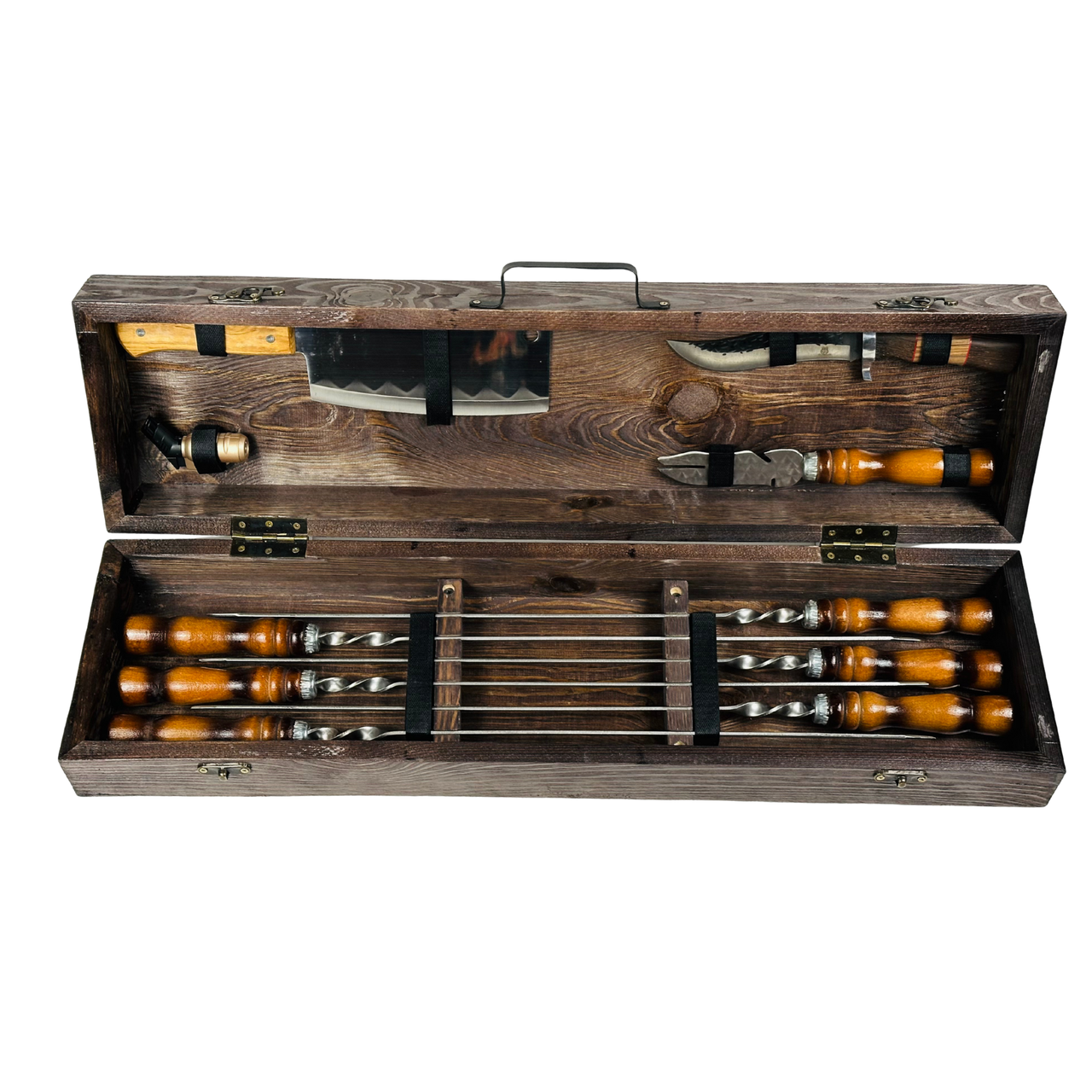 Набор шампуров и аксессуаров Мясник в кейсе из дерева