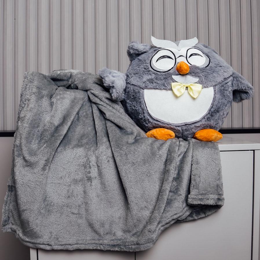 Плед/подушка детский Совы Обнимашки 100х150 см Серый (87786)