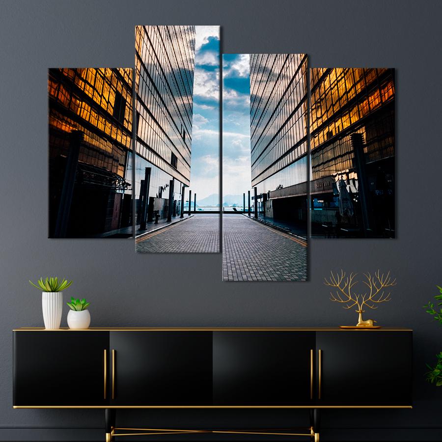 Картина город Между стеклянными небоскрёбами 89x56 см (A594-4)