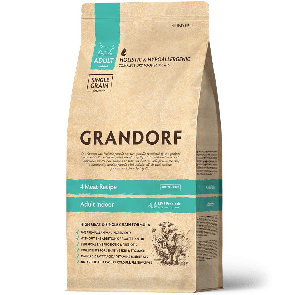 Корм сухий Grandorf Living Probiotics 4 meat and brown rice indoor для дорослих котів 3 уп по 2 кг