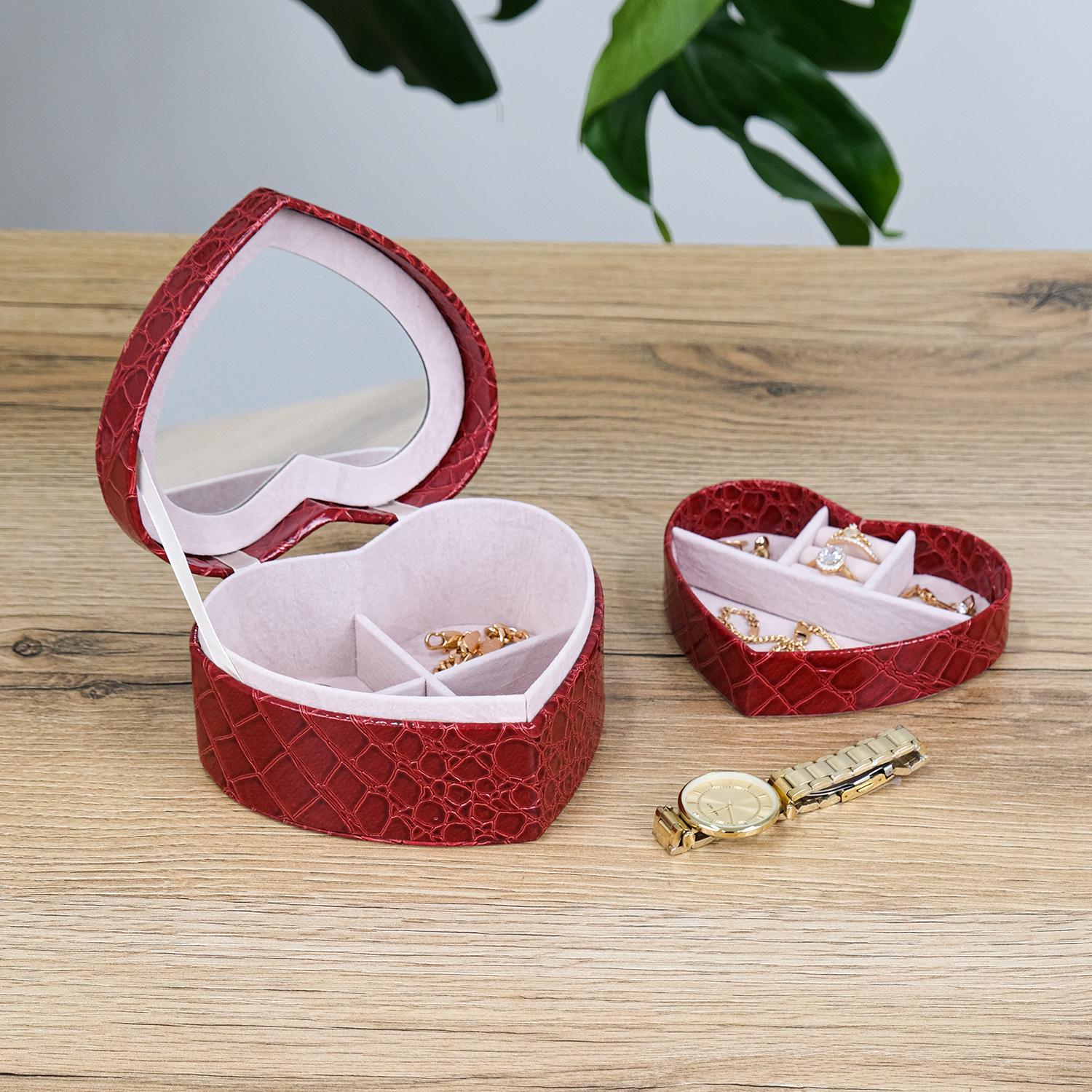 Скринька для прикрас Гранд Презент з дзеркалом у формі серця 14х12,5х7 см Червоний (JZ-011-1)