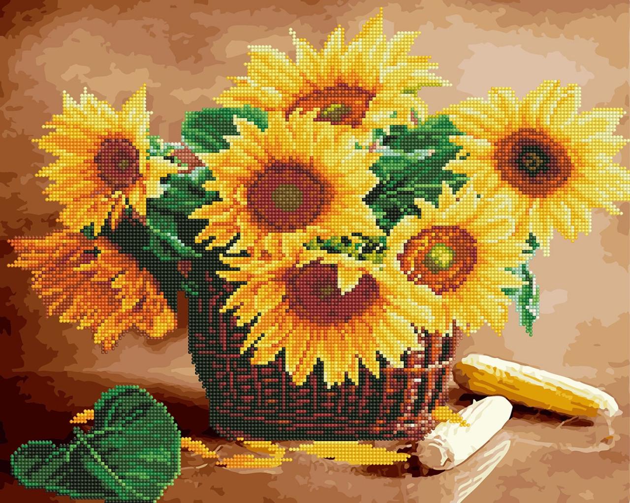 Алмазная мозаика раскраска Origami Подсолнухи в корзине 40x50 см