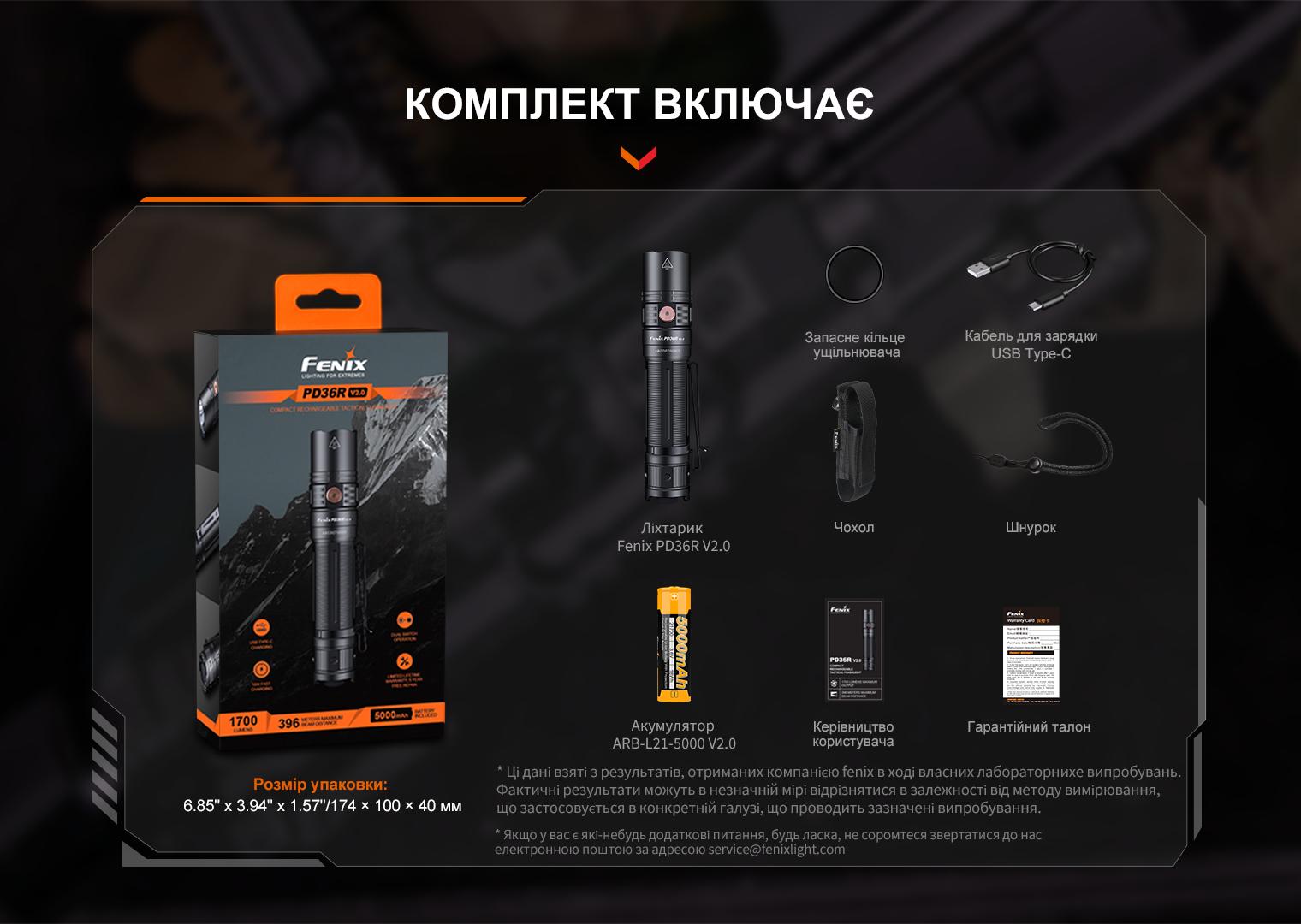 Фонарик ручной Fenix PD36R V2.0 1700 лм 396 м Type-C Черный - фото 5 Фонарик ручной Fenix PD36R V2.0 1700 лм 396 м Type-C Черный - фото 5