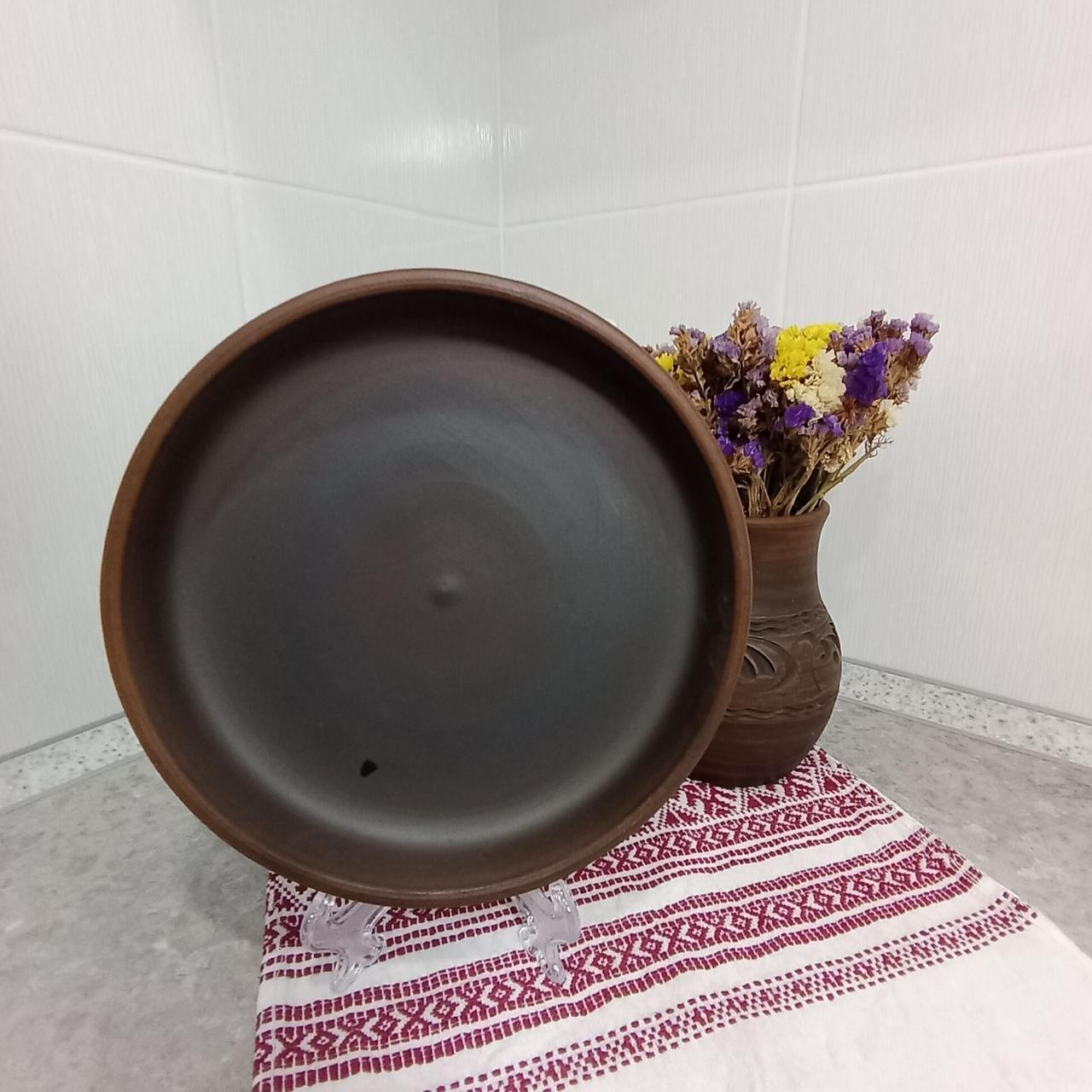 Кеци червона глина тарілка з бортом гладка 22 см (60054)