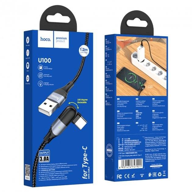 Кабель гнучкий Hoco U100 Orbit USB Type-C кутовий 120 см Чорний - фото 5