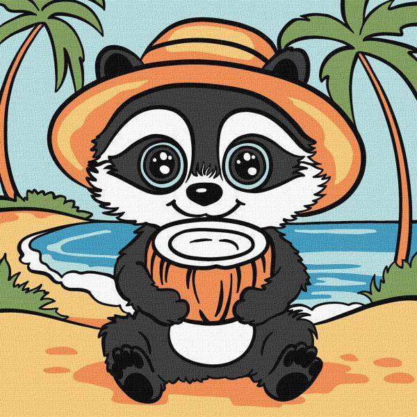 Картина за номерами Ideyka Єнот та кокос 25x25 см (Id-KHO1242)