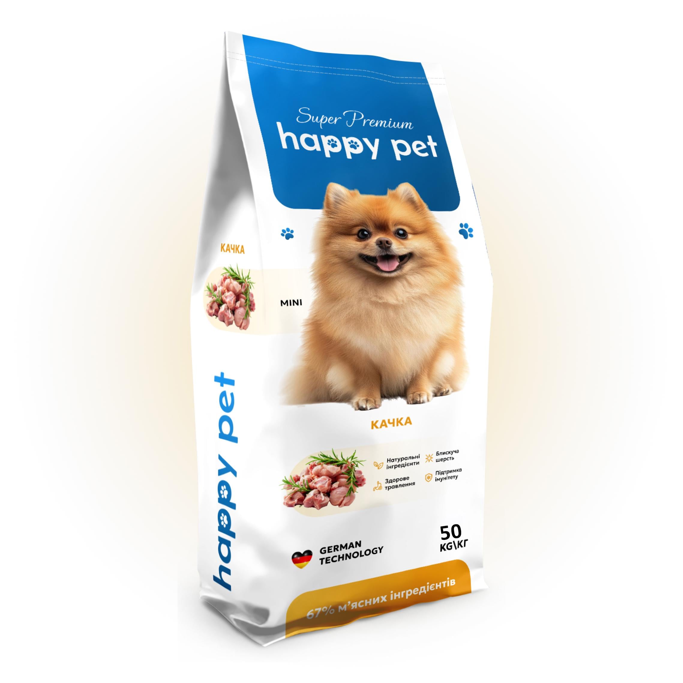 Корм сухой Happy Pet 50 кг для миниатюрных и малых пород с уткой