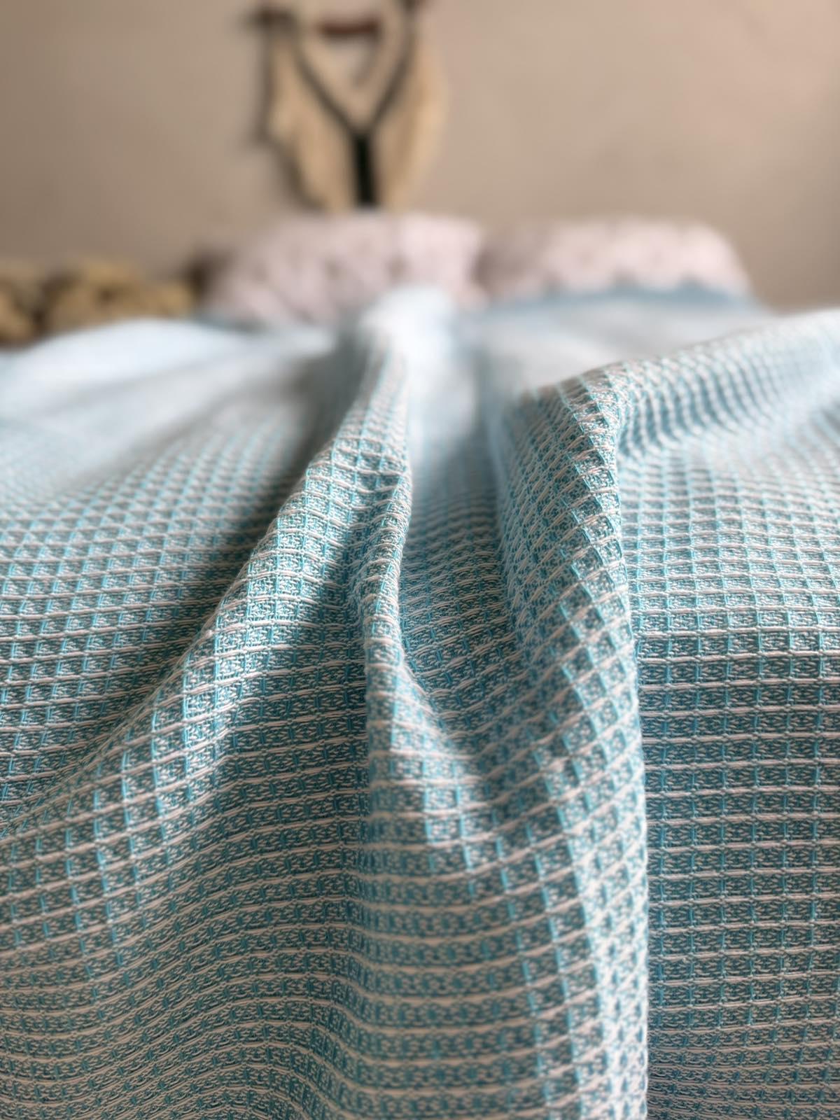 Простынь вафельная ZEINTEX хлопчатобумажная 200х220 см Голубой (26417920) - фото 9