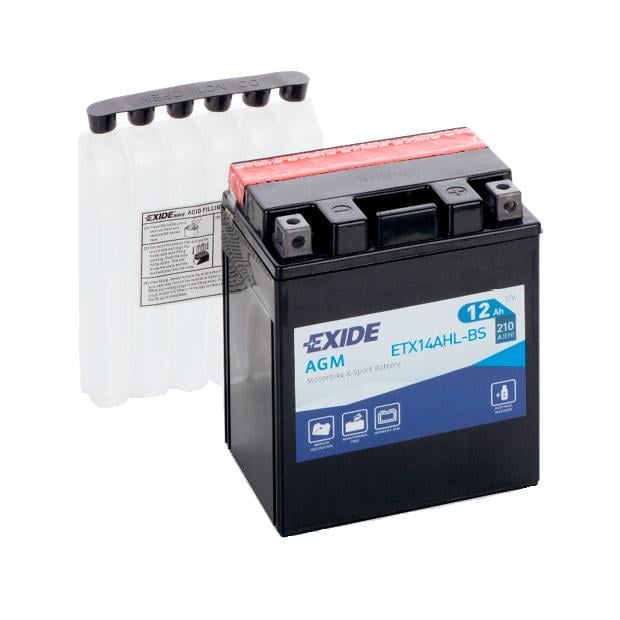 Мото аккумулятор EXIDE AGM 6СТ-12Ah Аз 210А EN (ETX14AHL-BS)