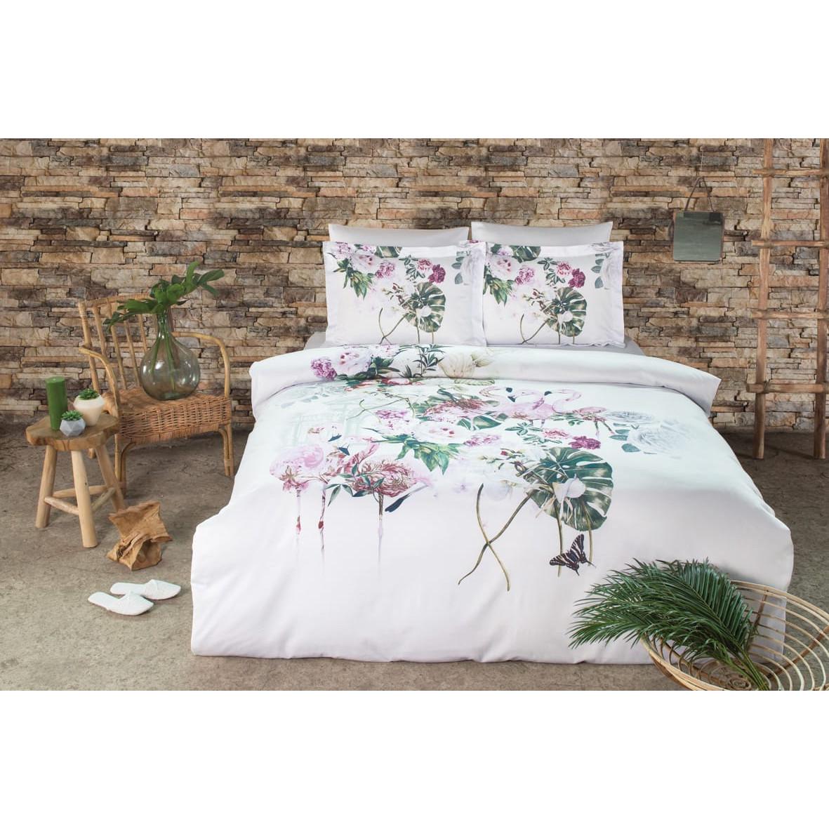 Постельное белье Tivolyo Home Делюкс сатин Евро Flamingo Белый