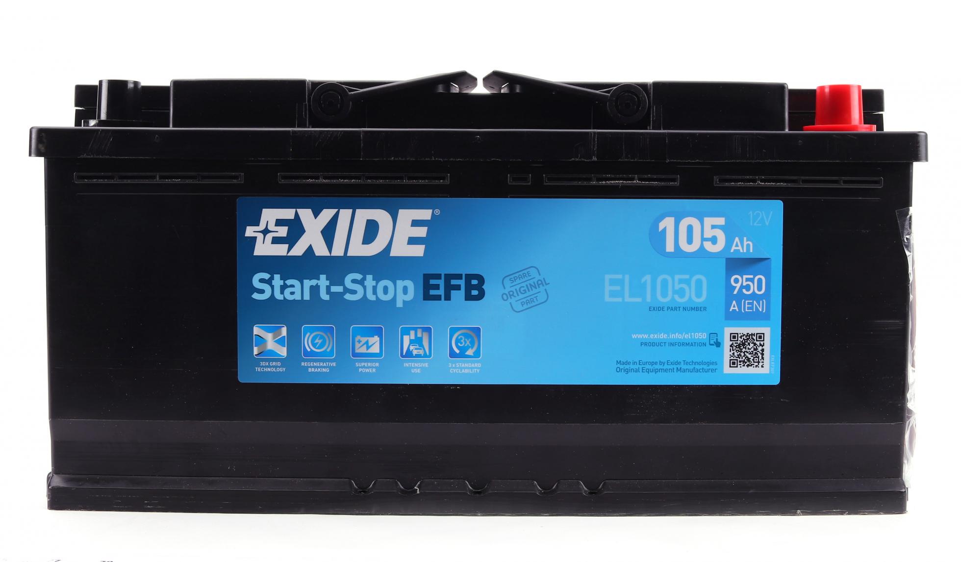 Акумулятор EXIDE EFB R EN950 105 Ah-12 V 392х175х190 мм (EL1050)