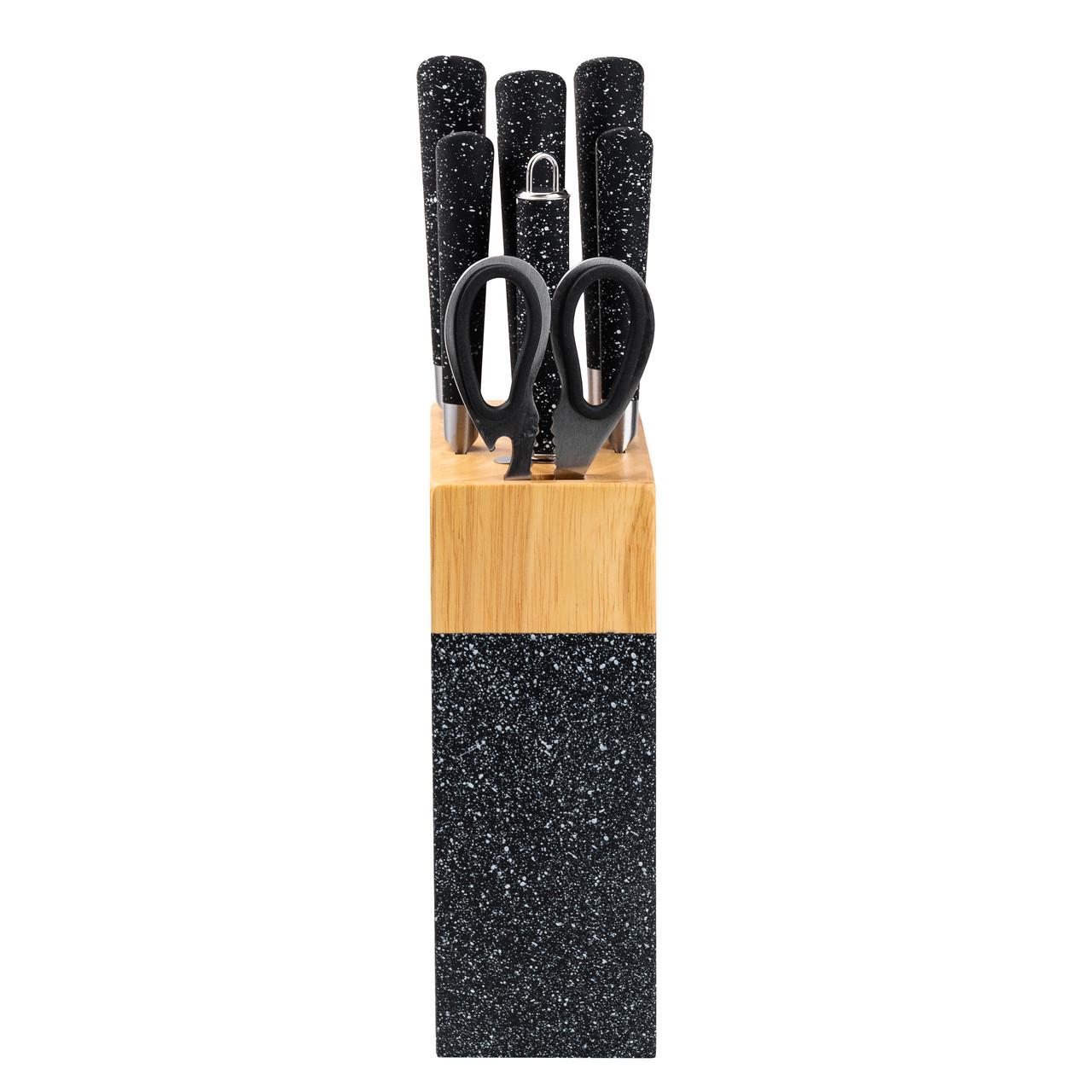 Набор кухонных ножей с ножницами и мусатом для кухни 5 шт. 33,5/30/31/24,5/21,5 см Черный - фото 4 Набор кухонных ножей с ножницами и мусатом для кухни 5 шт. 33,5/30/31/24,5/21,5 см Черный - фото 4