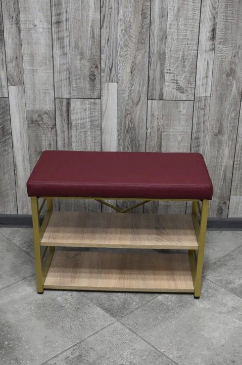Банкетка для взуття металева з м'яким сидінням 32х47х88 см Бордовий (28375237)