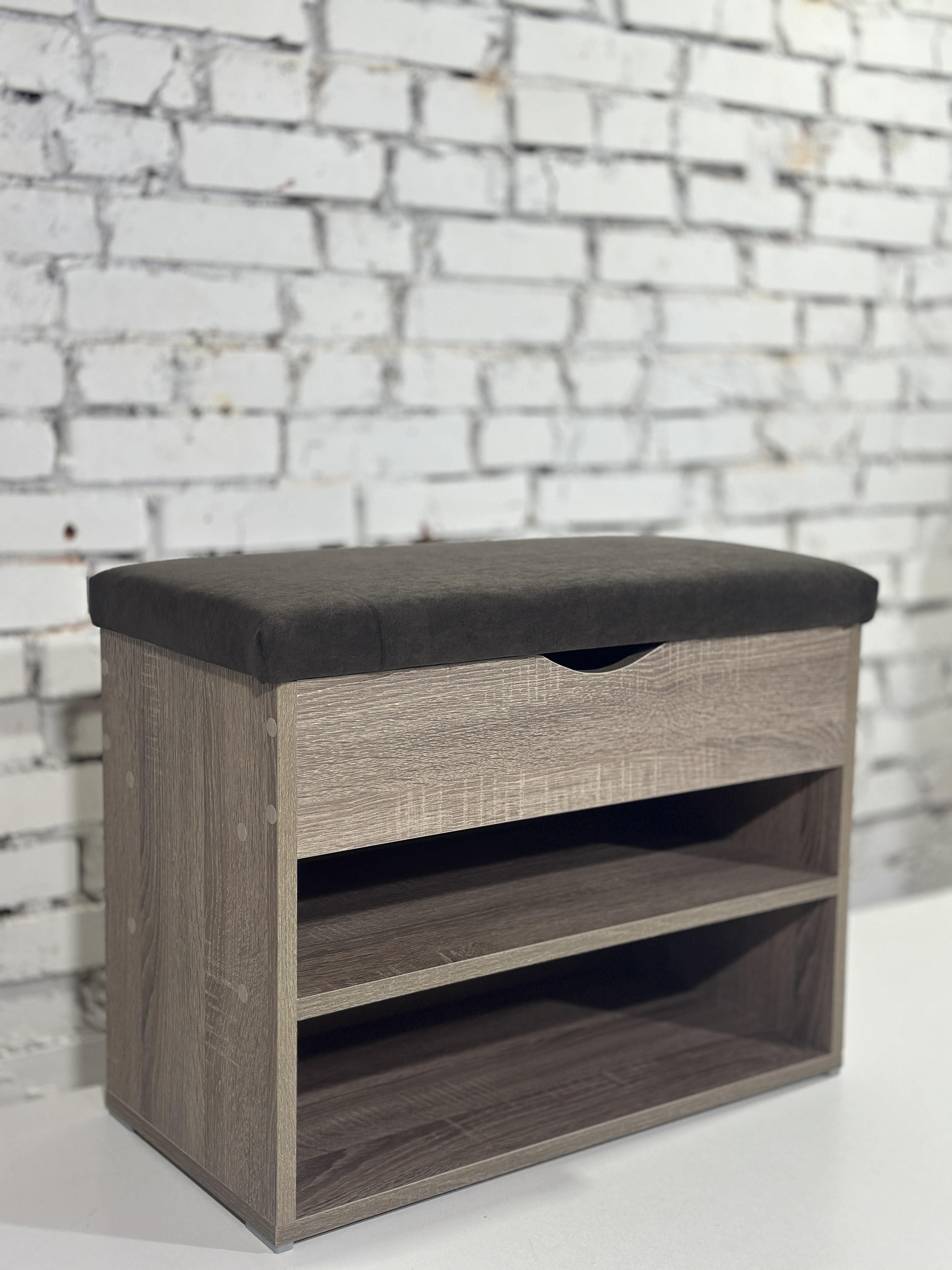 Тумба для взуття ДСП/тканина 30х60х45 см Сонома трюфель/Шоколад - фото 1 Тумба для взуття ДСП/тканина 30х60х45 см Сонома трюфель/Шоколад - фото 1