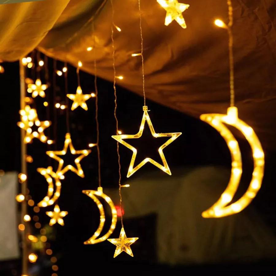 Гірлянда-штора Місяць та зірки розмір 12 фігур 3х0,9 м Жовтий (WYF11Y) - фото 2