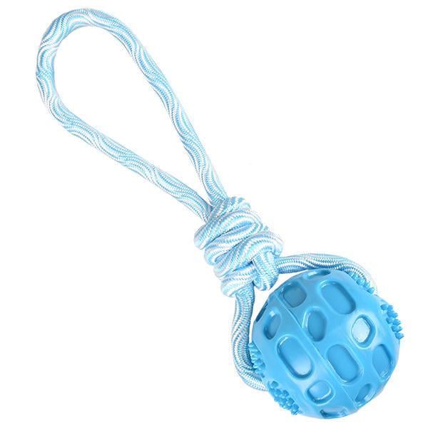 Игрушка для собак Flamingo Rudo Ball With Rope Мяч с веревкой 7,5х7,5х26,3 см Голубой