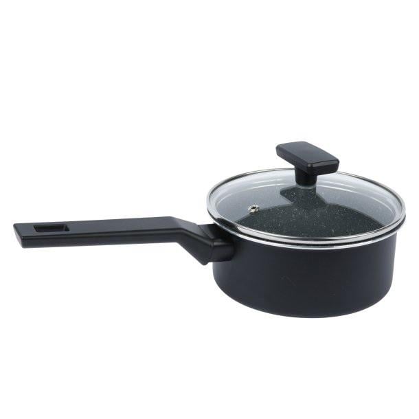 Ковшик с антипригарным покрытием Axentia Blackline стеклянная крышка алюминий PTFE d 16 см (135616)