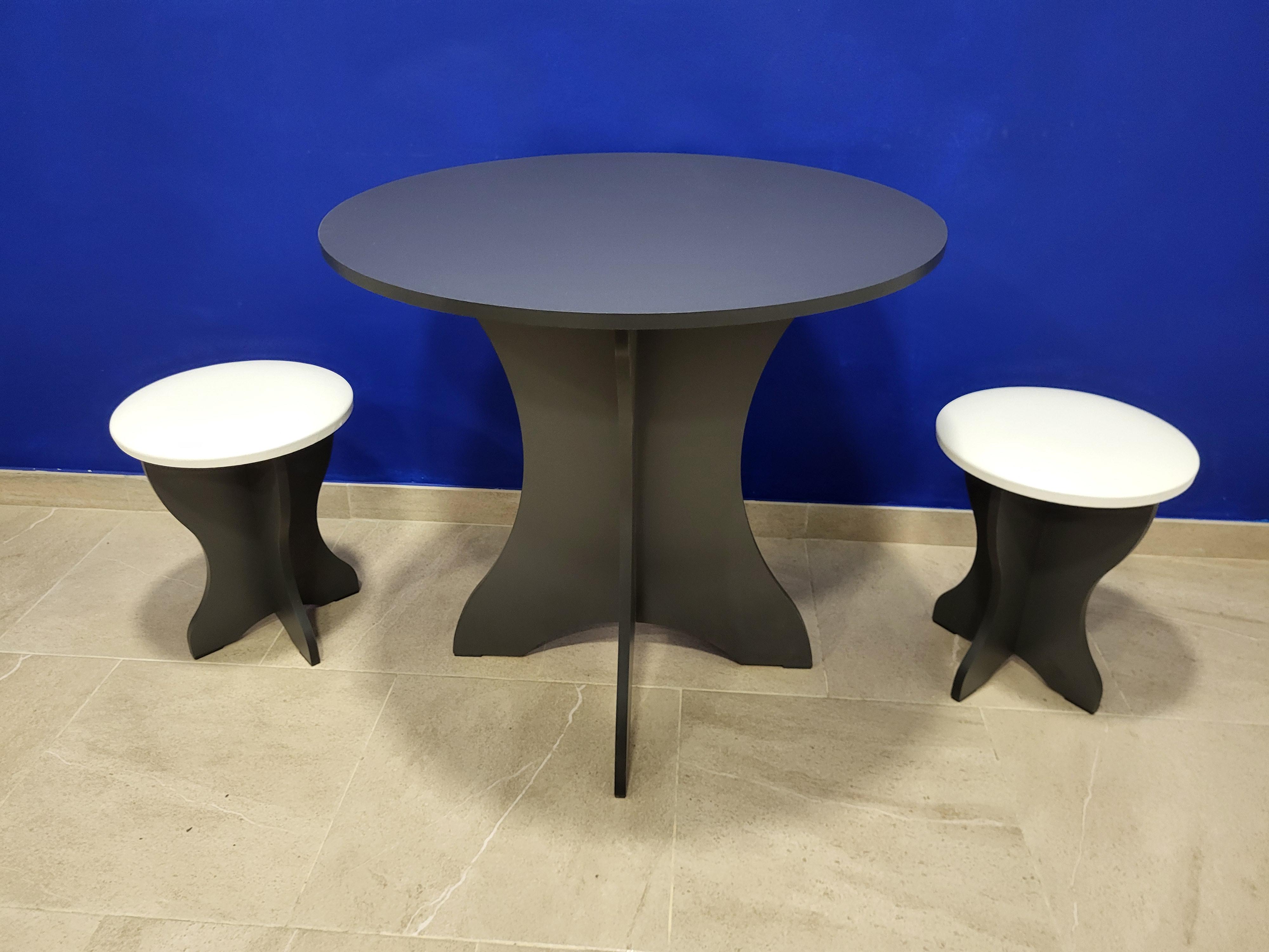 Стол круглый и 2 табурета Боярин ДСП/экокожа Антрацит/Белый (S2T-A-EB)