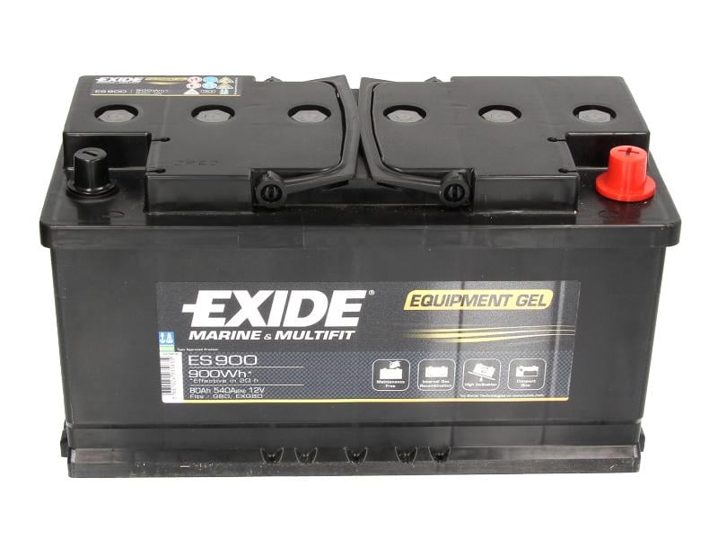 Акумулятор гелевий EXIDE 12 В 80 Ач/540A P+ стандартні клеми B0 350x175x190 (ES900)