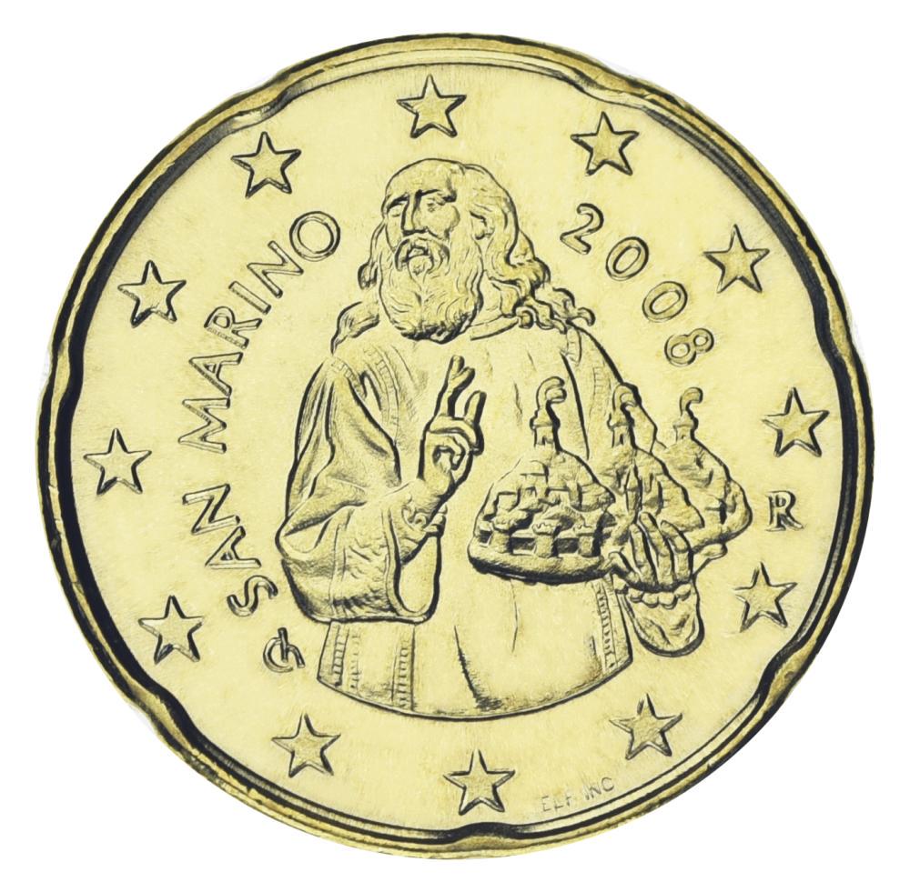 Коллекционная монета Сан-Марино 20 евроцентов 2008 года UNC (М24331)