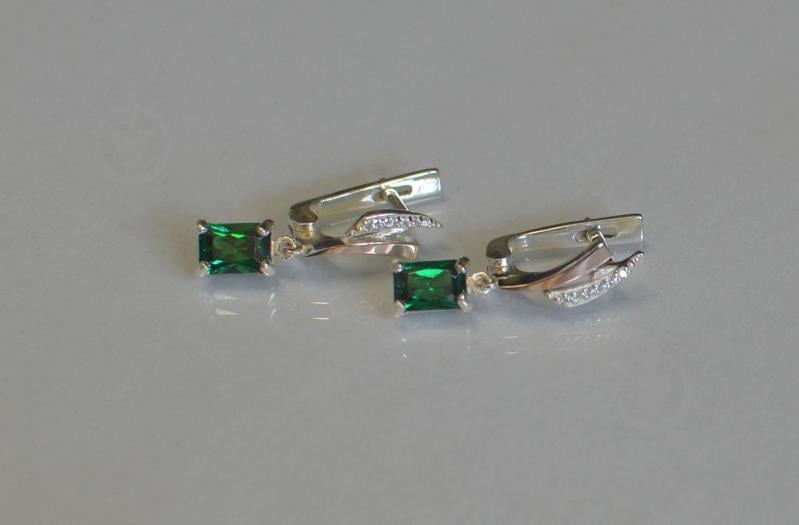 Срібні сережки з сапфіром і фіанітами 100-12 Зелений (Sil-999)