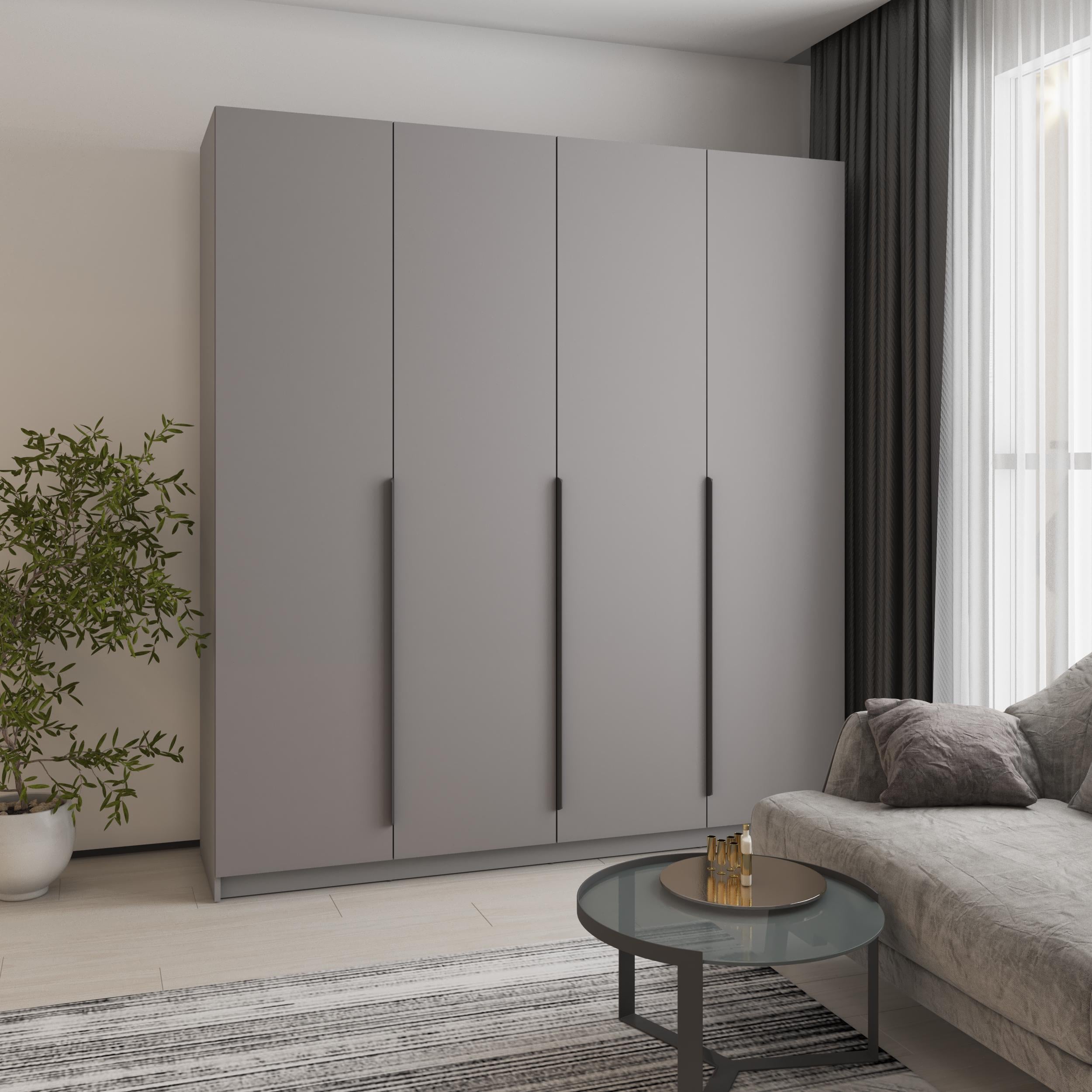 Шкаф 4-дверный MebelStar Оскар МДФ Ultra Mat BL-B дополнительная штанга 200x52x220 см Серая мышка/Серый (MBS-5794)