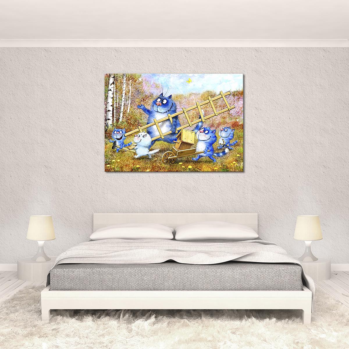 Модульная картина Повесить скворечник с детьми 1 модуль 80x120 см