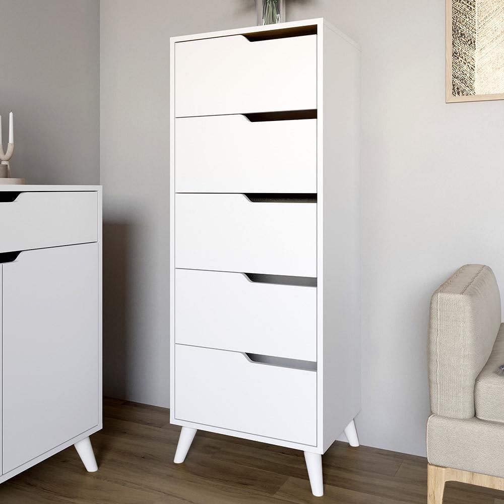 Комод высокий М-зон Борн 500 с белыми ножками 5 ящиков Нимфея альба (MZN-031109)