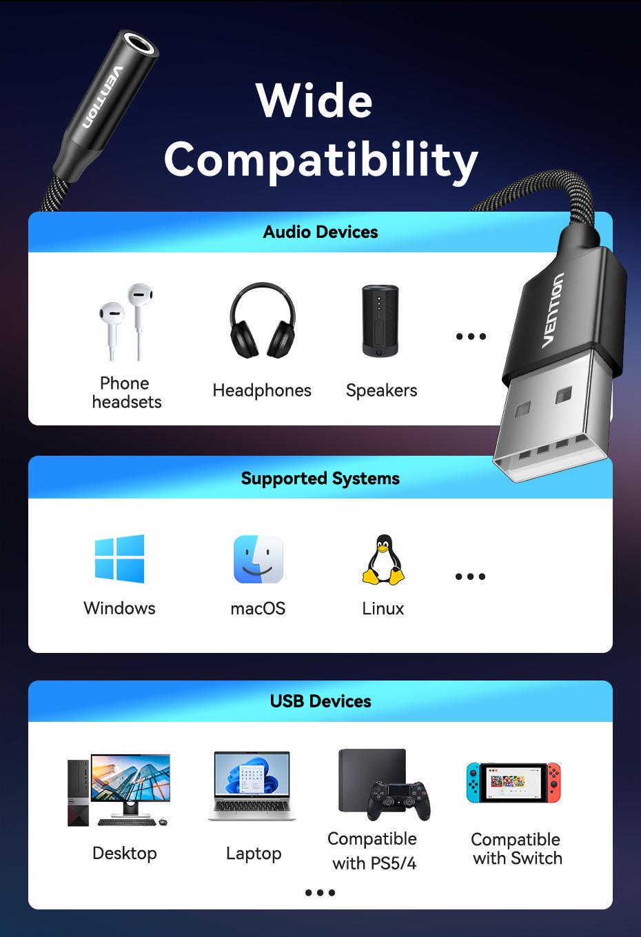 Звуковая карта наружная Vention 0.25 м 96 кГц/24 битUSB DSP шумоподавления алюминиевый Совместимость OMTP CTIA Черный (CVEBC) - фото 13 Звуковая карта наружная Vention 0.25 м 96 кГц/24 битUSB DSP шумоподавления алюминиевый Совместимость OMTP CTIA Черный (CVEBC) - фото 13