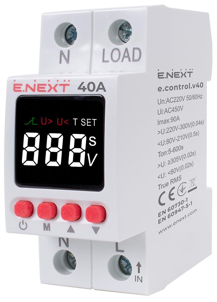 Реле контролю напруги однофазна E.NEXT e.control.v40 40А з індикацією (p0690032) - фото 1