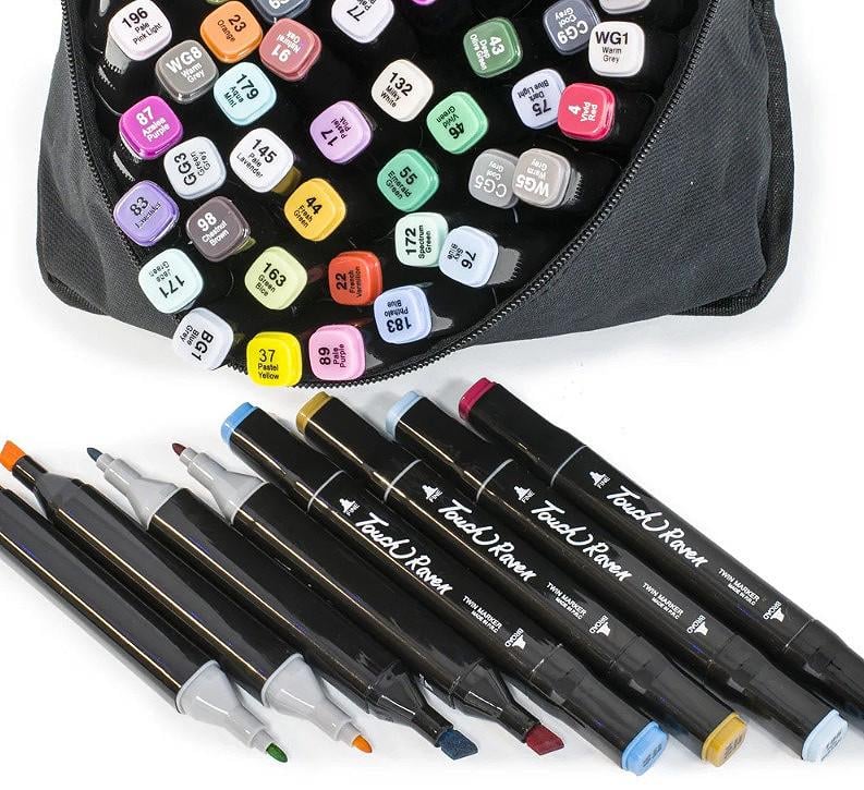Скетч-маркеры для рисования Touch Raven 168 шт. в черном чехле и с блокнотом А5 (1861181740) - фото 7