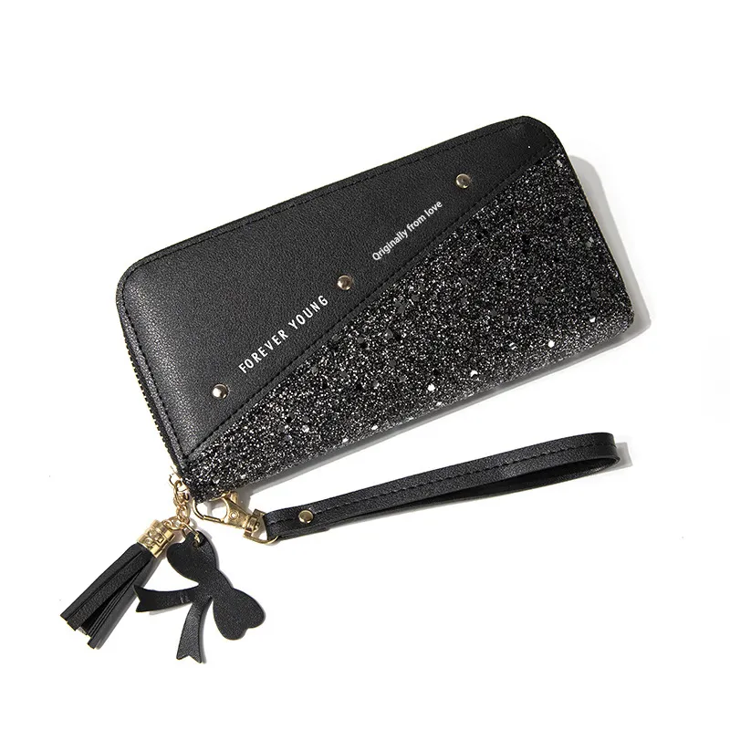 Портмоне жіночий KA00524-1 із міцної та легкої екошкіри зі стразами 18 см Чорний