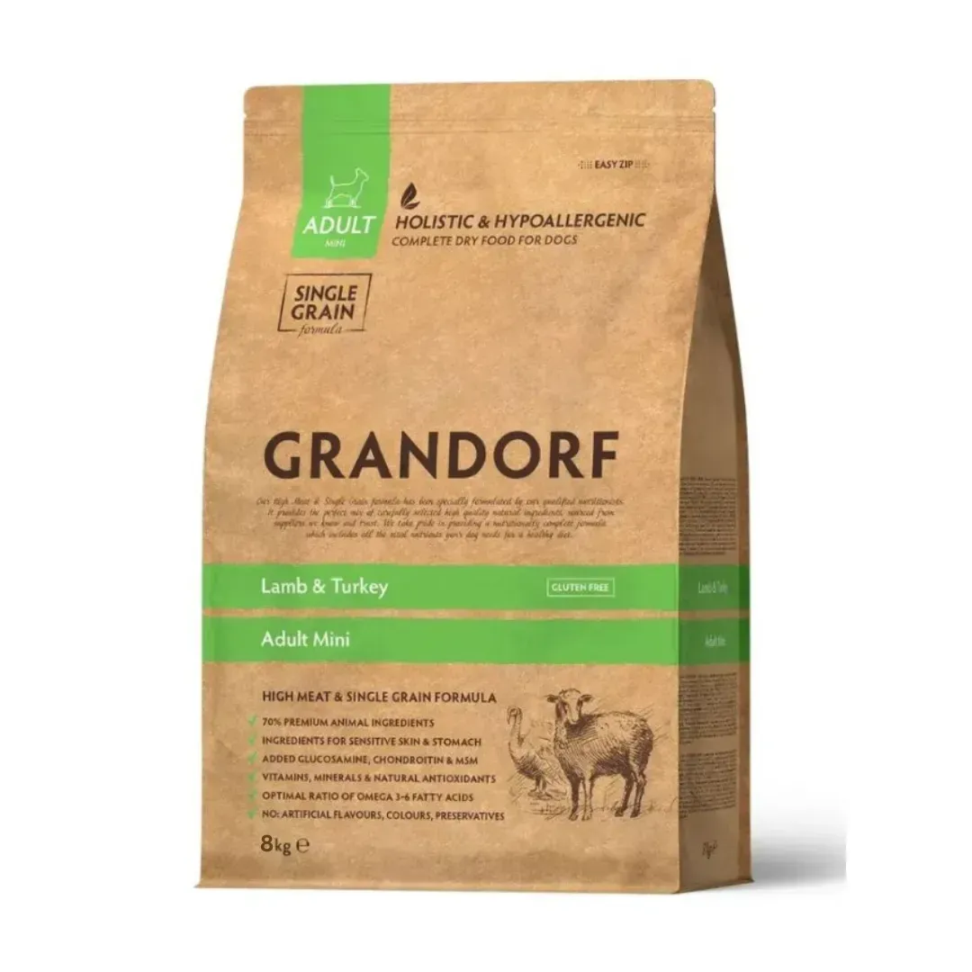 Корм сухий для дорослих собак дрібних порід Grandorf LAMB&TURKEY Міні ягня з індичкою 8 кг (29684318)