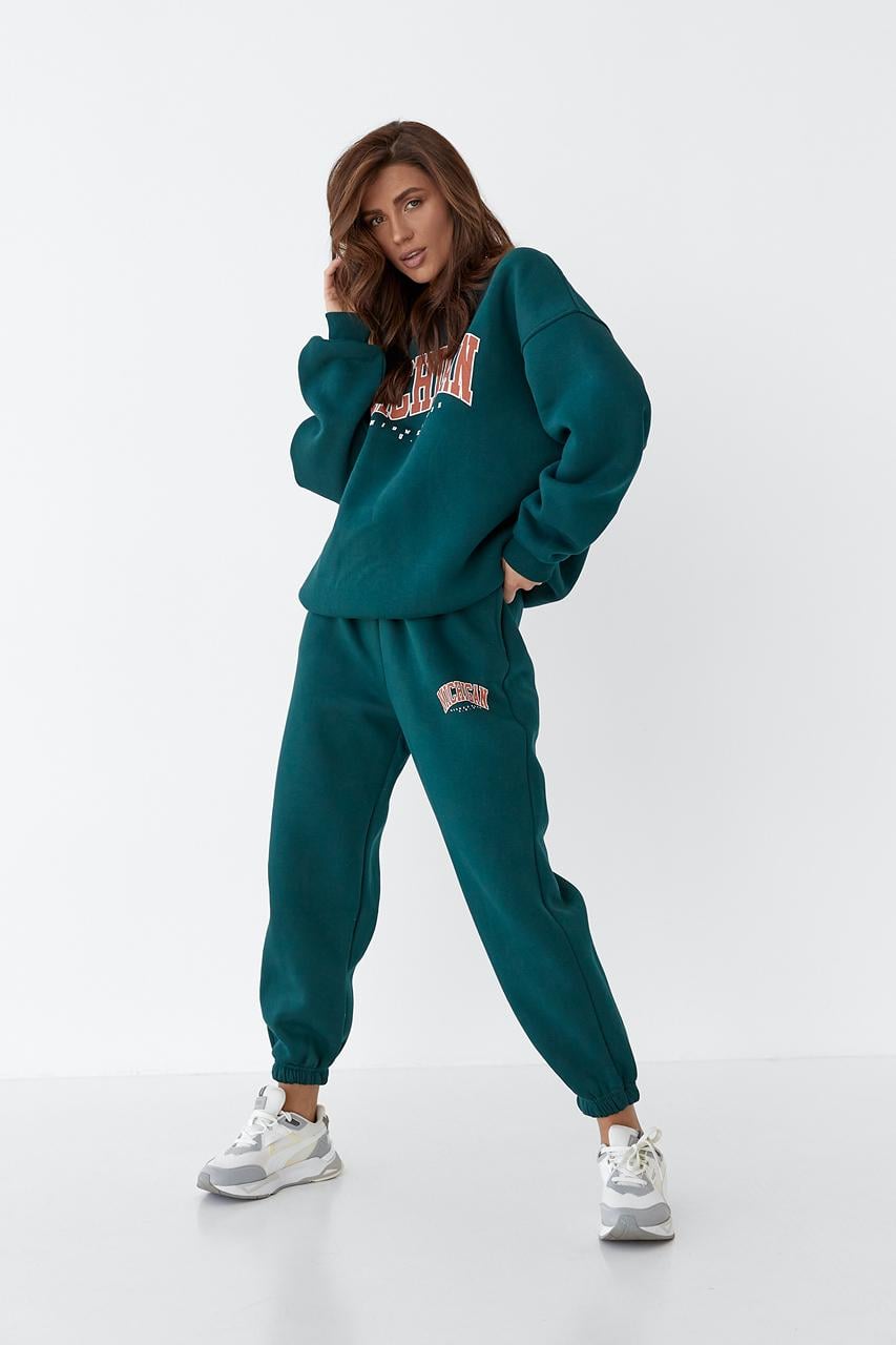 Костюм спортивный женский с начесом L Темно-зеленый