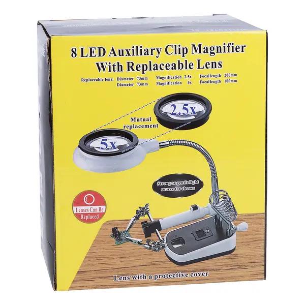 Держатель третья рука Magnifier MG16075C-8L LED 73 мм 2,5x для пайки - фото 3