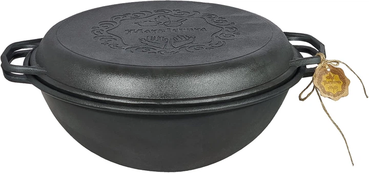 Котел с крышкой-сковородой Maysternya в подарочной коробке чугунный 12 л (2375011505)