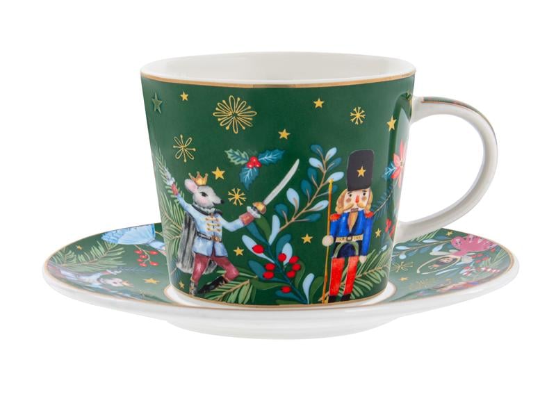 Чашка чайная фарфоровая с блюдцем Lefard christmas 922-073 220 мл Green