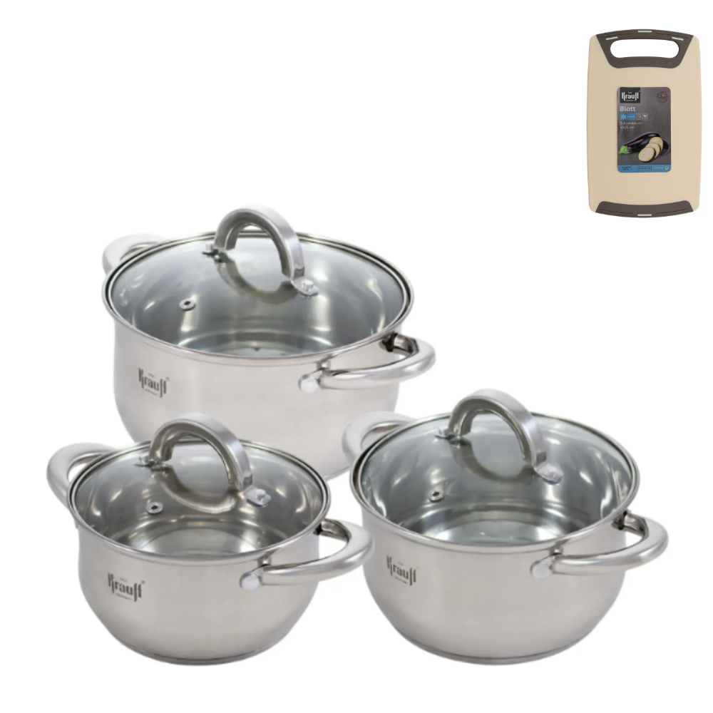 Набор кастрюль с крышками Krauff Steil с дощечкой и сумкой-шоппером 8 пр. (55-333-374)