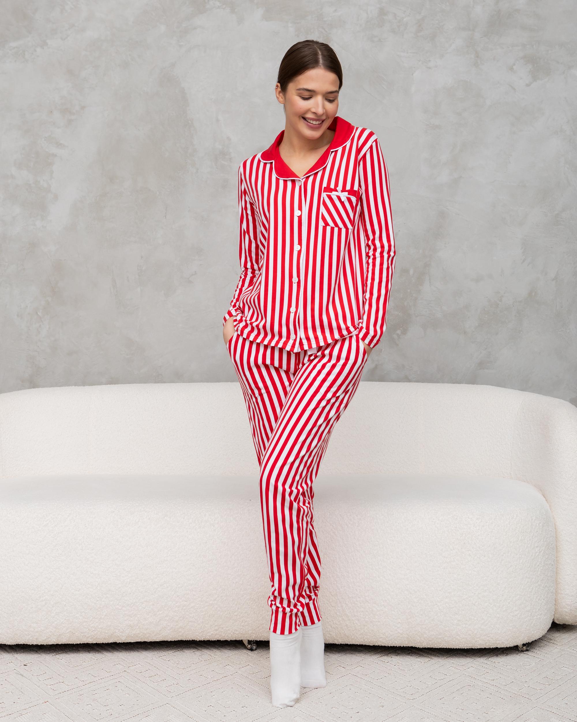 Пижама женская на пуговицах классика в полоску 96803 M Красный