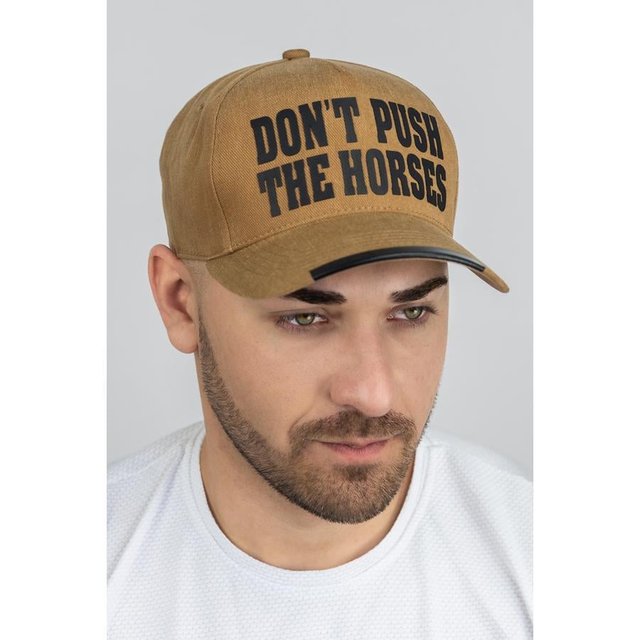 Бейсболка мужская с накаткой Don't push the horses котоновая на регуляторе Braxton 1553 One size Кэмел (301762)