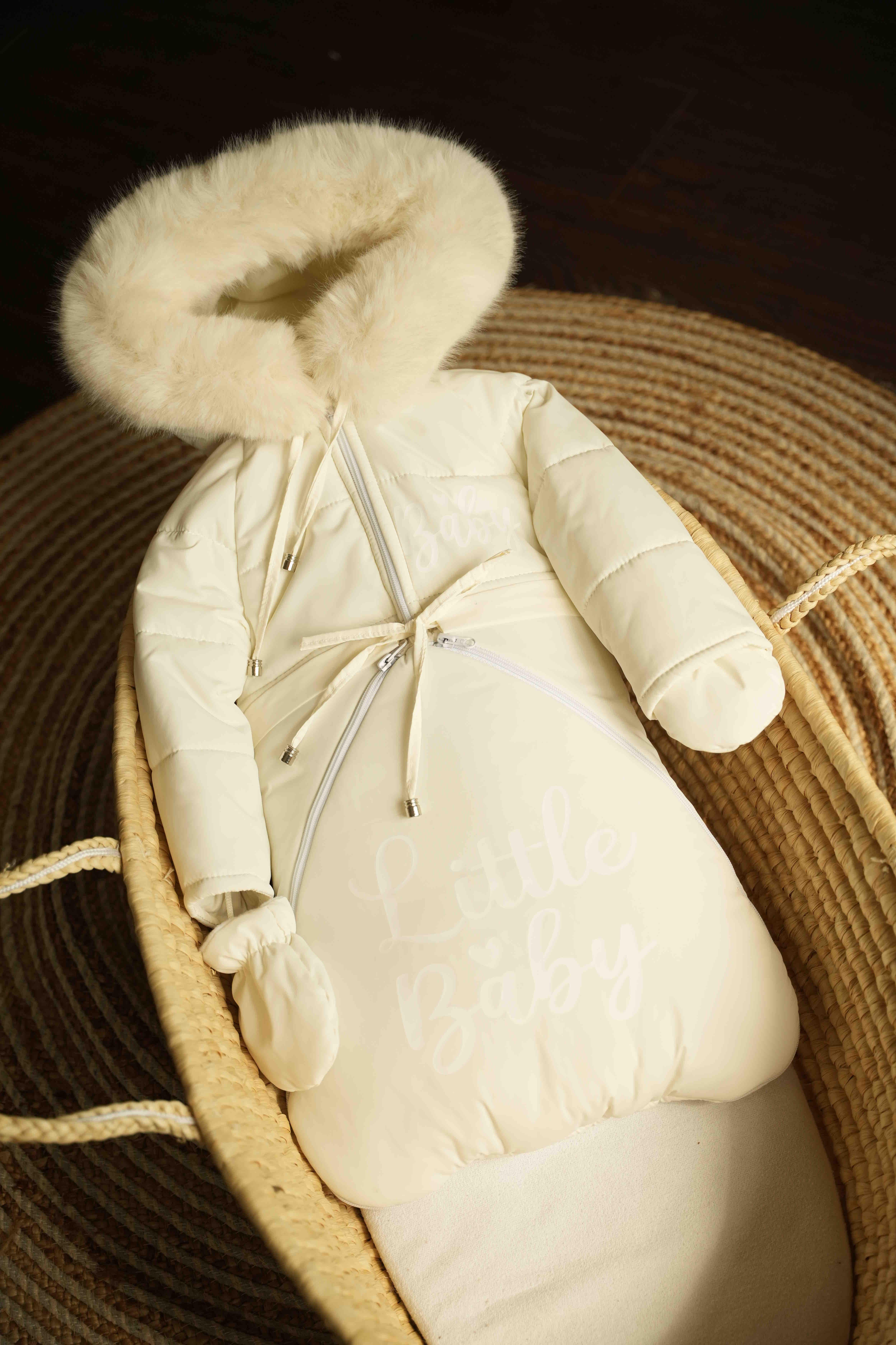 Комбінезон дитячий зимовий трансформер на овчині до двох років 3в1 Молочний (949)