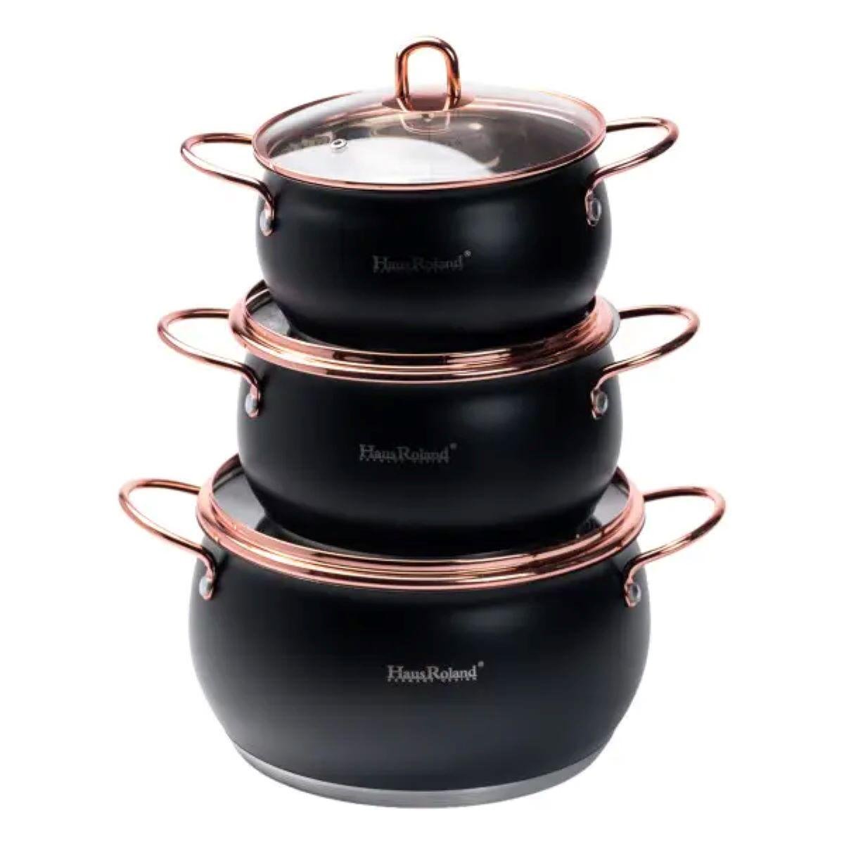 Набор кастрюль из нержавеющей стали с стеклянными крышками 2,6/3,6/6,1 л (4809)