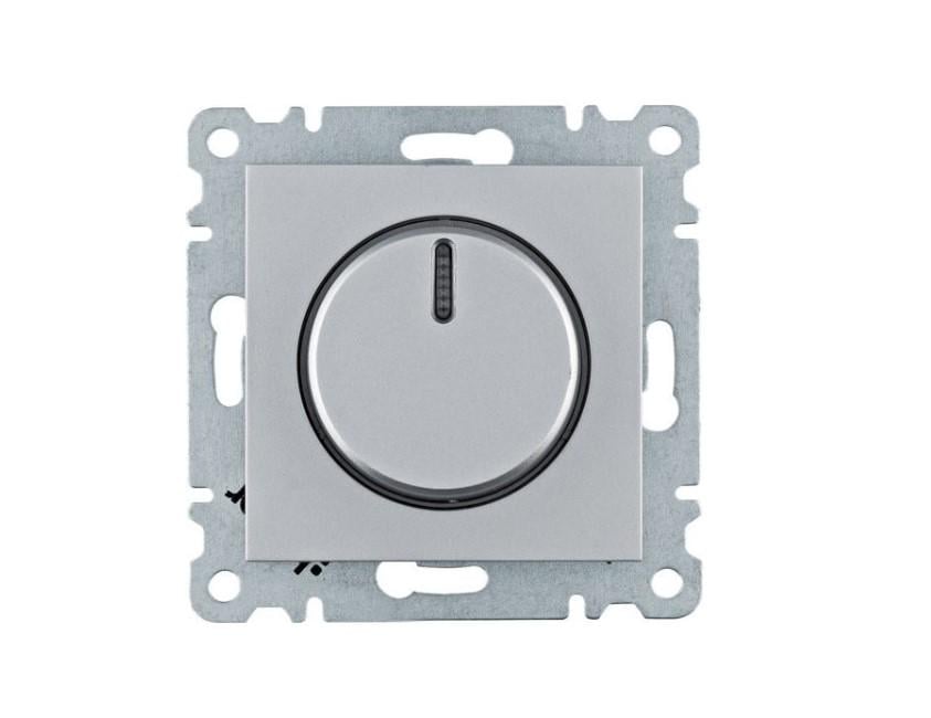 Світлорегулятор поворотний Hager Lumina-2 WL4012 10 А 60-600 Вт 230 В диммер з підсвічуванням Сріблястий (10693)